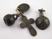 Appraisal: Russian miniatures A silver cross hallmarked a silver and niello