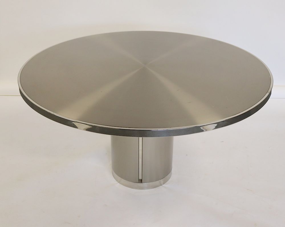 Appraisal: Vintage Polished Steel And Chrome Pedestal Table Possibly Pace and