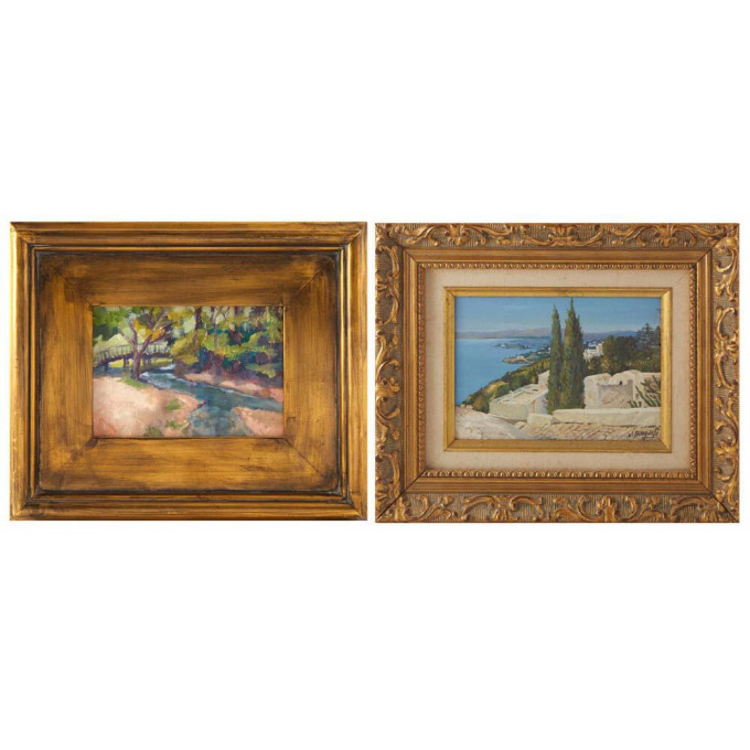 Appraisal: Two Paintings Continental School Mediterranean Scene th c oil on