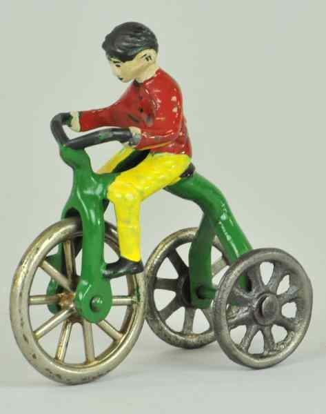 Appraisal: BOY ON VELOCIPEDE Kenton cast iron colorfully repainted scarce example