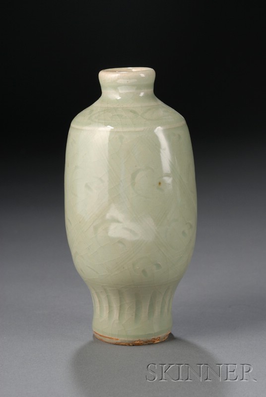 Appraisal: Celadon Vase China th century Lung Chuan ware cylindrical form