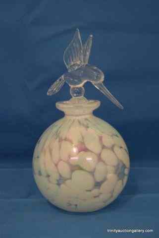 Appraisal: Hummingbird Art Glass Perfume Bottle Hand blown art glass perfume