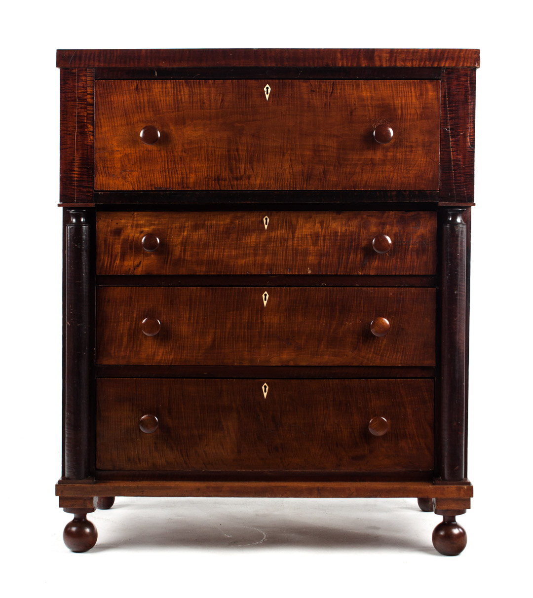 Appraisal: Late Federal tiger maple chest of drawers Mid-Atlantic States circa