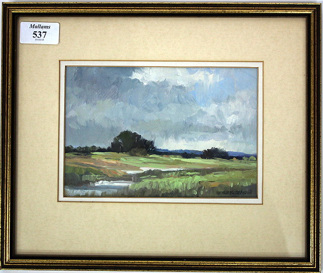 Appraisal: NORMAN BATTERSHILL b 'River landscape' signed oil on card cm