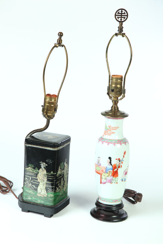 Appraisal: TWO TABLE LAMPS China late th-early th century Famille Rose