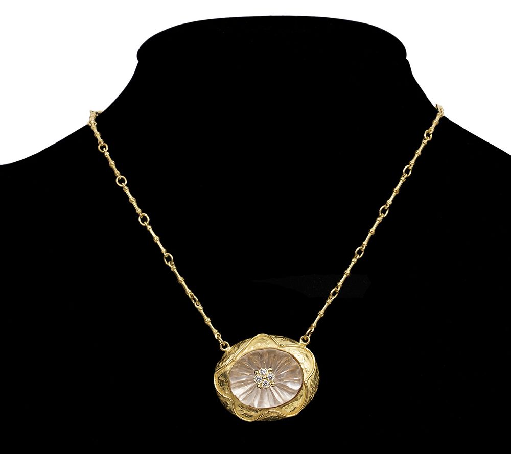 Appraisal: K YG Rock Crystal Diamond Necklace K yellow gold rock