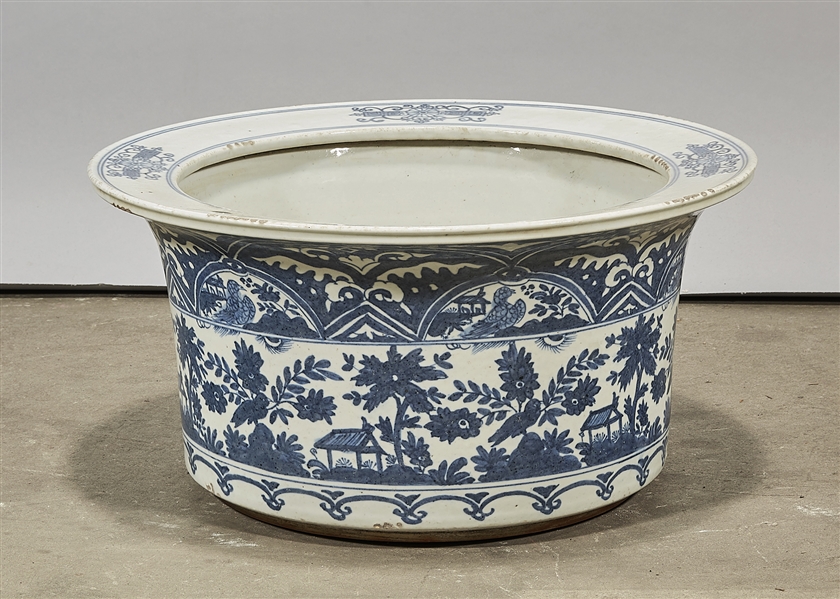 Appraisal: Chinese blue and white porcelain jardiniere with trees birds and