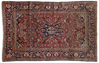 Appraisal: Kashan rug ornate central medallion on brick-red field ft in