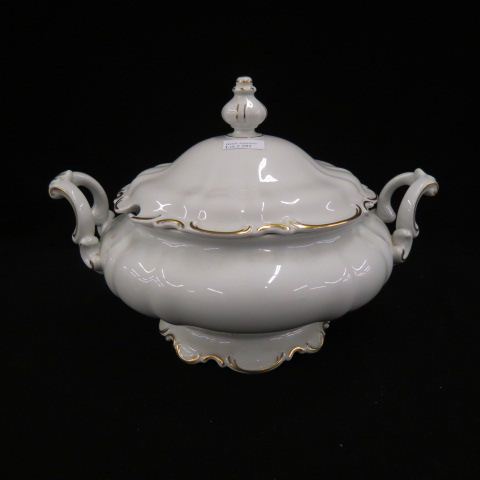 Appraisal: Hutschenreuther Porcelain Tureen classic white with gold trim diamter excellent