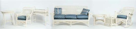 Appraisal: SEVEN PIECES OF WICKER FURNITURE In white A rocker h