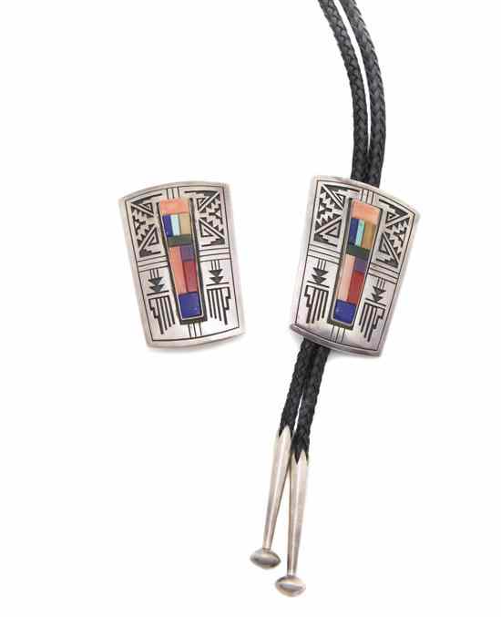 Appraisal: A Hopi Sterling Silver Belt Buckle and Bolo Tie Set