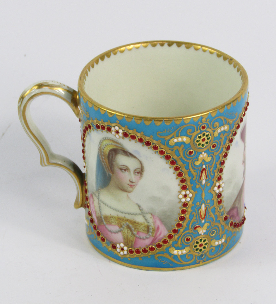 Appraisal: A Sevres porcelain coffee can reserve painted with portraits of