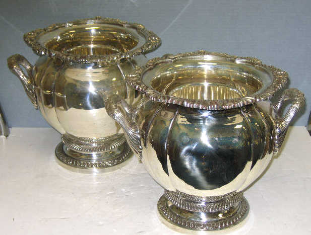 Appraisal: PAIR OF SHEFFIELD PLATED SILVER WINE COOLER Each footed two