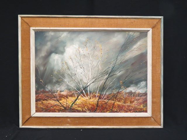 Appraisal: George Benedict oil late autumn landscape with stormy sky on