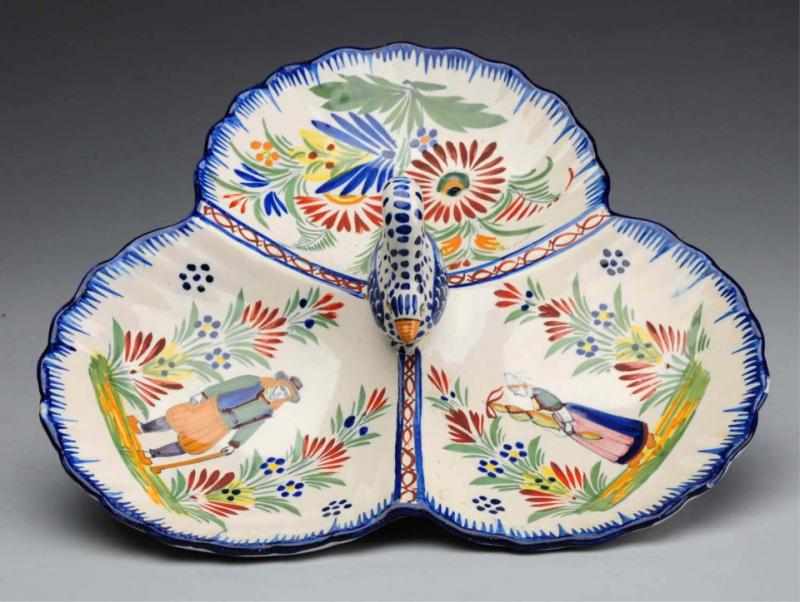 Appraisal: Circa French Quimper Pottery Serving Plate With swan handle Highlight