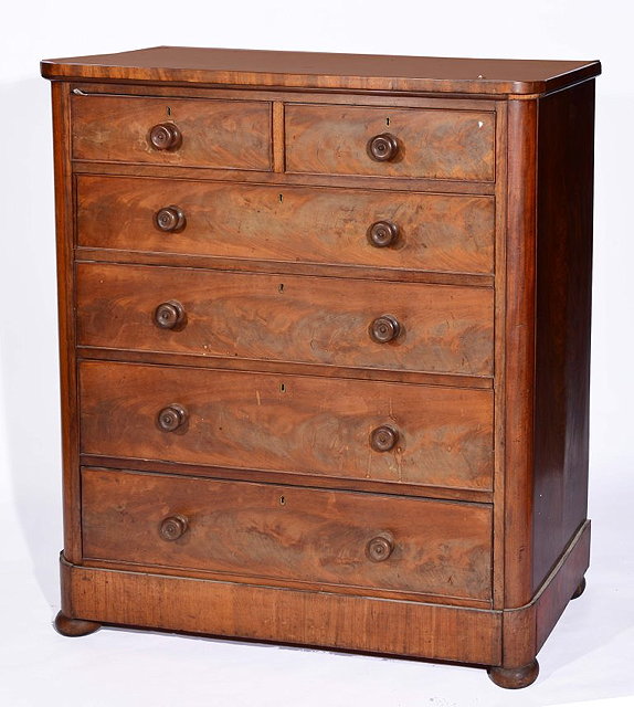 Appraisal: A VICTORIAN MAHOGANY STRAIGHT FRONT CHEST OF DRAWERS of two