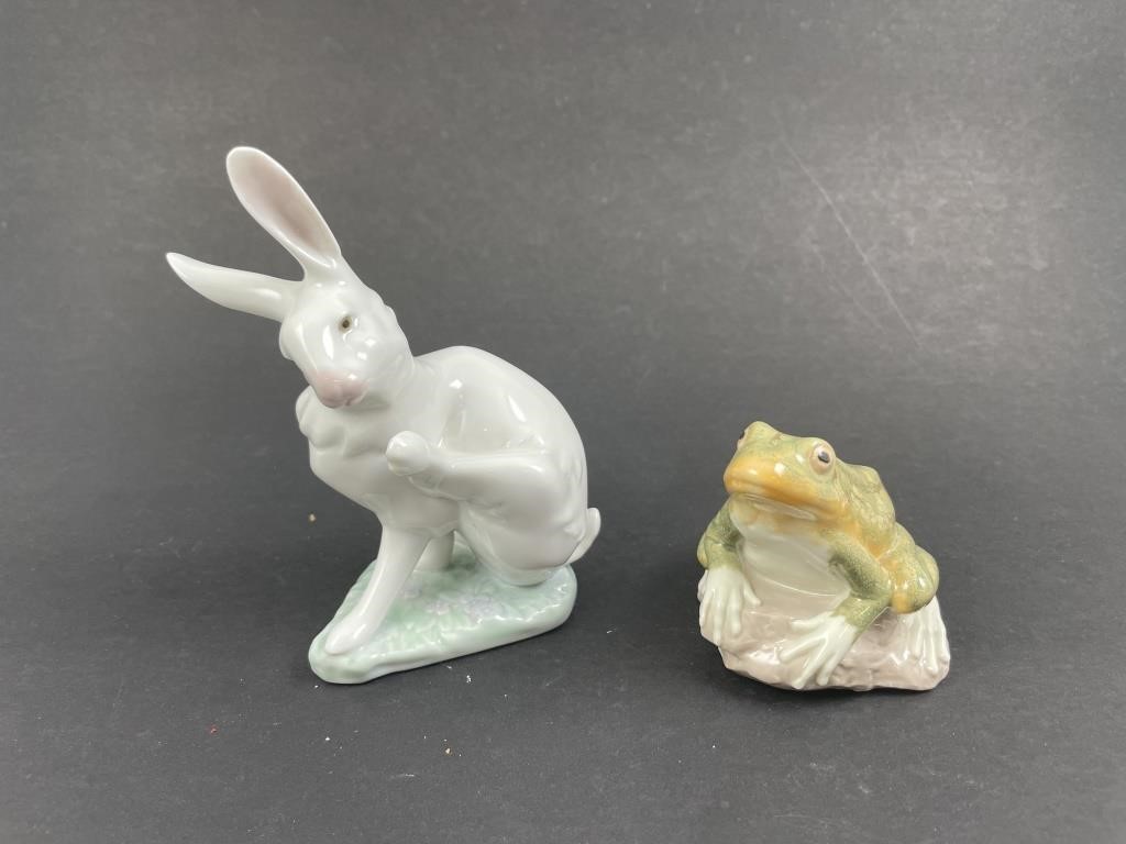 Appraisal: Two lladro porcelain figurines rabbit measuring inches tall and Frog