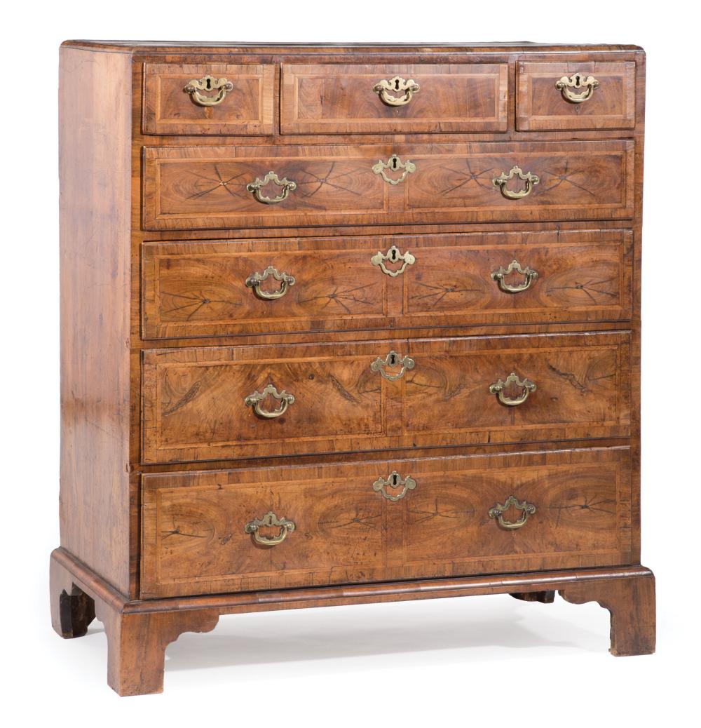 Appraisal: Fine Rare Queen Anne Inlaid Walnut Chest of Drawers c