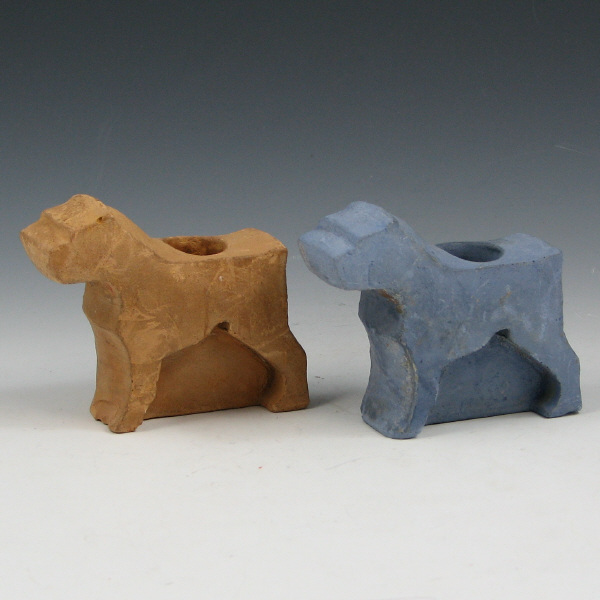 Appraisal: Terra Cotta Bulldog Candleholders Two Pair of colored terra cotta