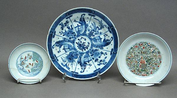 Appraisal: Three porcelain dishes th Century The first a blue and