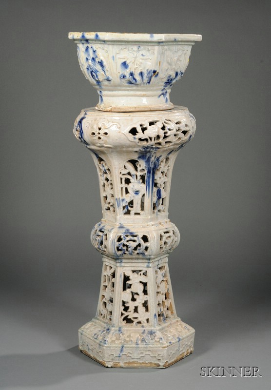 Appraisal: Chinese Porcelain Jardiniere on Stand China th century mottled translucent