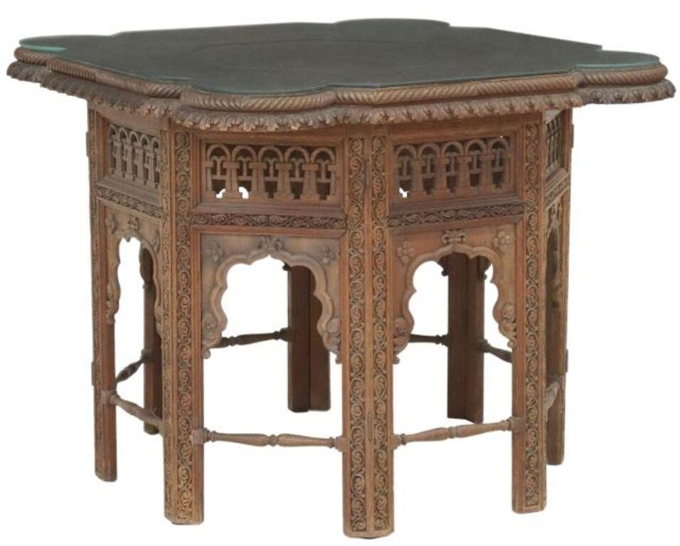 Appraisal: Southeast Asian carved table th c custom cut glass top