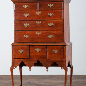 Appraisal: A Queen Anne Stained Cherrywood Flat Top High Chest New