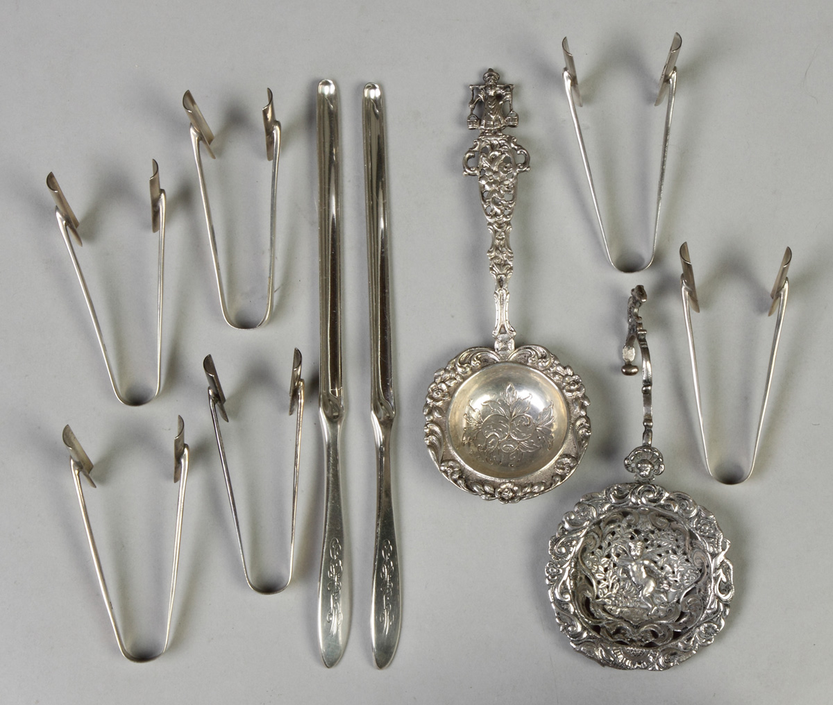 Appraisal: Misc Silver Serving Pieces sterling tongs Reed Barton marrow scoops