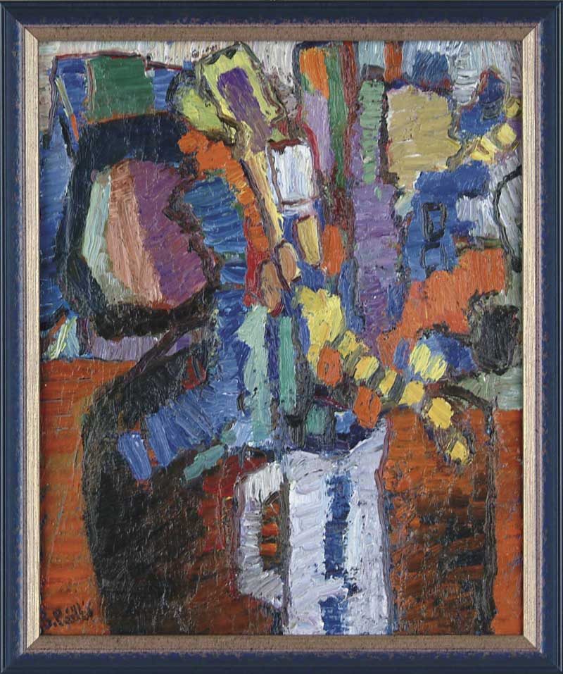 Appraisal: ISAAC PAILES French - ABSTRACT PITCHER OF FLOWERS Colorful oil