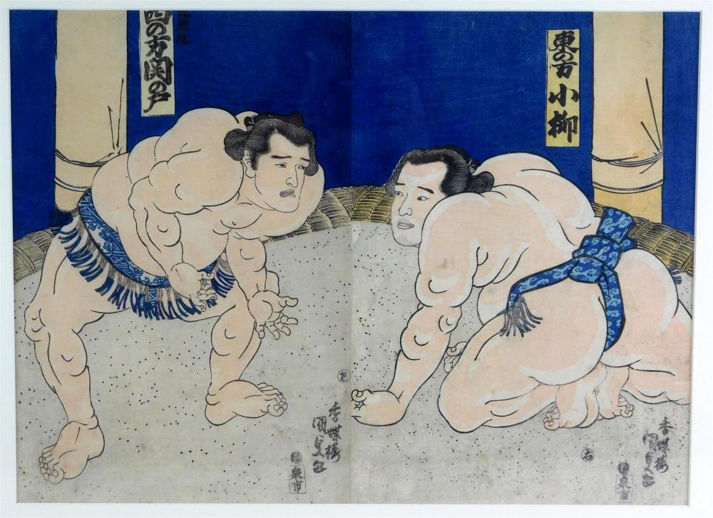 Appraisal: Kunisada Utagawa - woodblock print Diptych of two sumo wrestlers