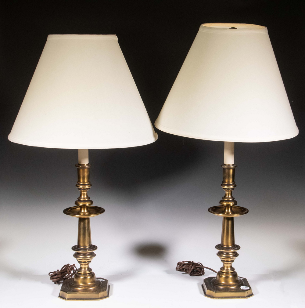 Appraisal: PAIR OF HEAVY BRASS TABLE LAMPS In the Style of