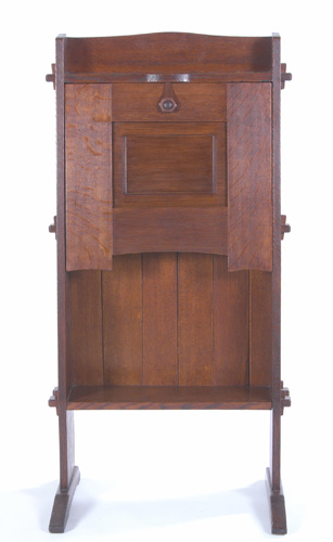 Appraisal: GUSTAV STICKLEY Chalet desk with keyed through-tenons a paneled drop-front