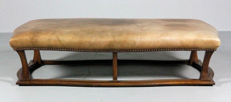 Appraisal: - th C Leather-Covered Bench th century leather-covered bench brass