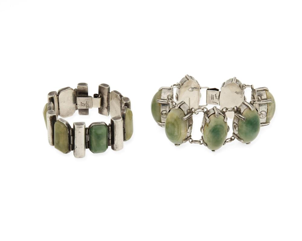 Appraisal: A set of Fred Davis silver and green hardstone bracelets