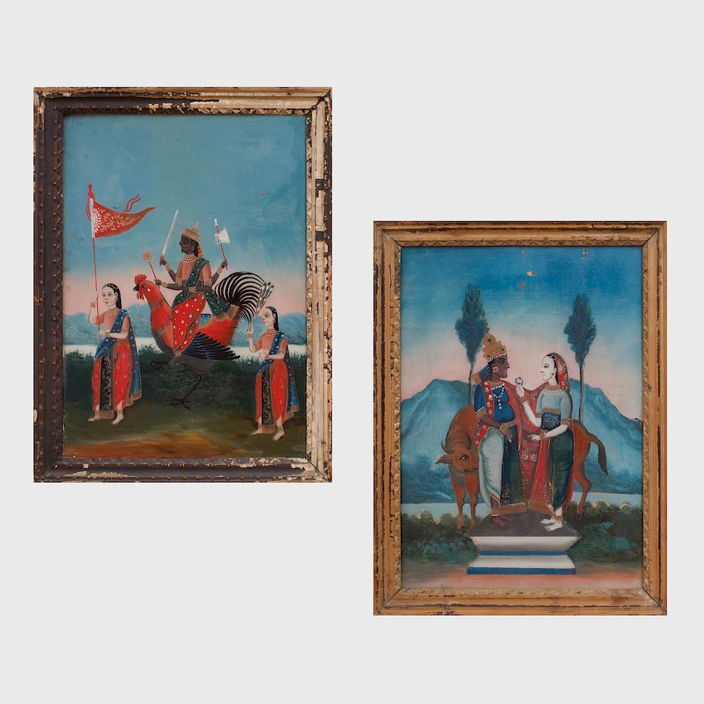 Appraisal: Two Indian School Reverse Paintings on Glass x and x