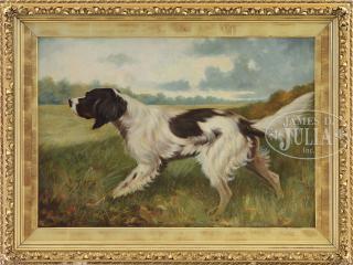 Appraisal: AMERICAN SCHOOL th Century ENGLISH SETTER ON POINT Oil on