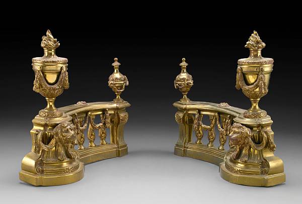 Appraisal: A pair of Louis XVI style gilt bronze chenets height