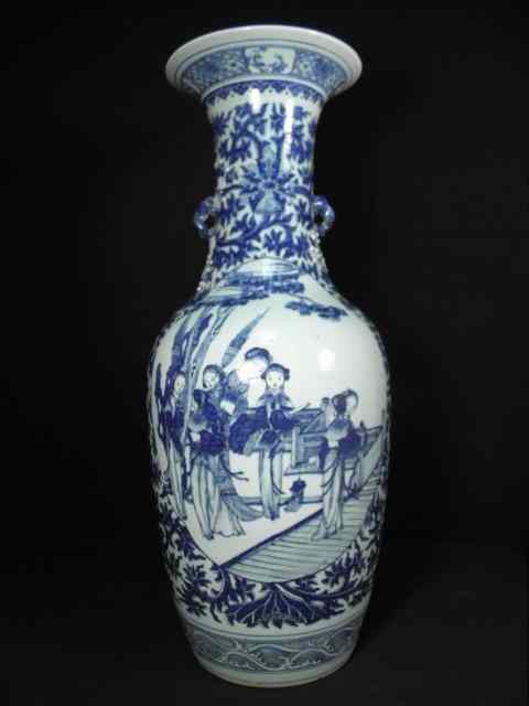 Appraisal: Chinese export porcelain blue and white floor vase Applied blossoms