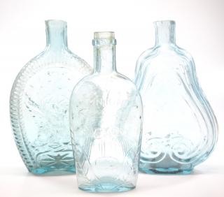 Appraisal: Pattern Three mid th century pattern-molded glass flasks Midwestern Light