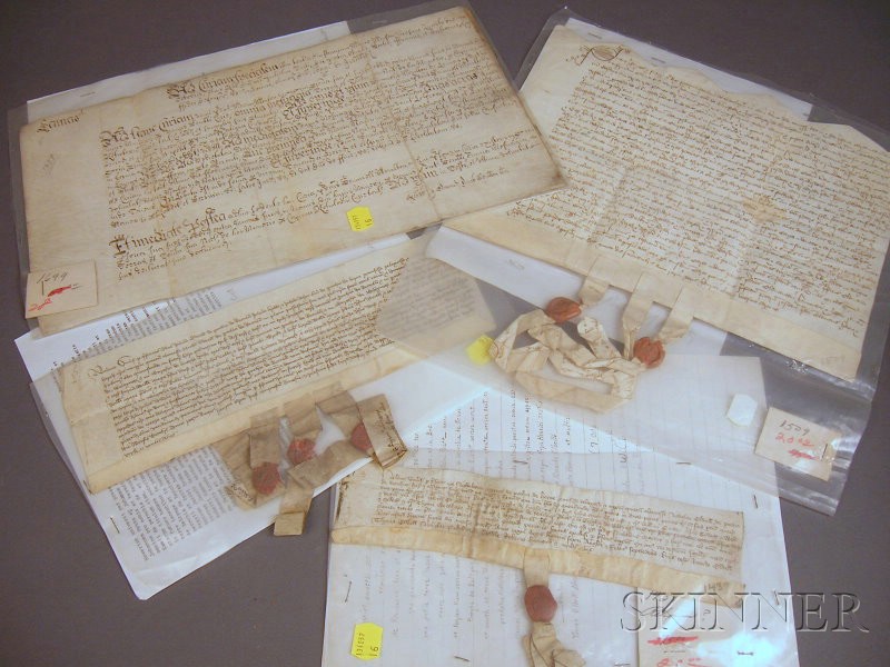 Appraisal: Four Manuscript Deeds each on vellum and three with wax