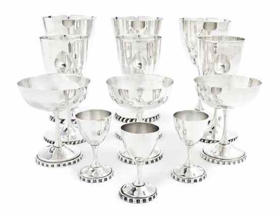 Appraisal: An Assembled Set of Mexican Silver Stemware for Twelve each