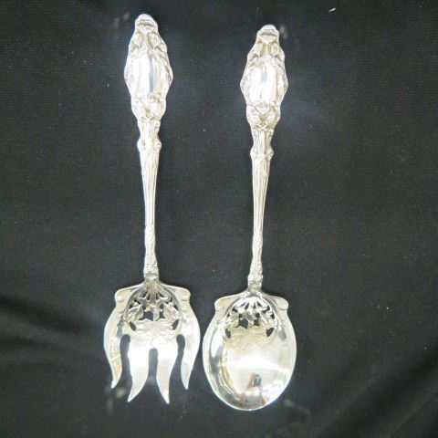 Appraisal: Sterling Silver Salad Serving Set openwork floral bowls long no