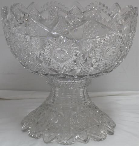 Appraisal: AMERICAN BRILLIANT CUT GLASS PUNCH BOWL TWOPIECES SEVERAL LARGER CHIPS