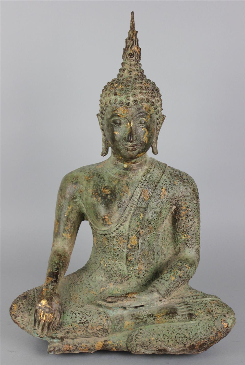 Appraisal: THAI GILT BRONZE SEATED BUDDHA the deity seated with his