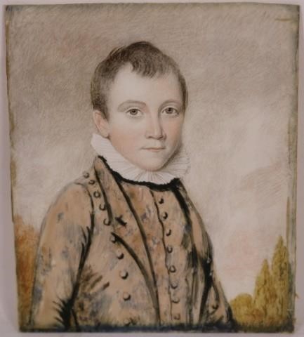 Appraisal: MINIATURE PORTRAIT OF YOUNG GENTLEMAN WITH WHITERUFFLED COLLAR EARLY TH