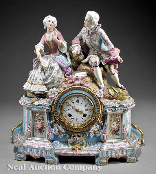 Appraisal: A Continental Polychrome and Gilt-Decorated Bisque Porcelain Figural Mantel Clock