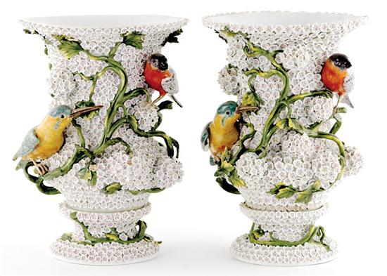 Appraisal: Pair Meissen porcelain 'Schneeballen' vases th century balustrade adorned and