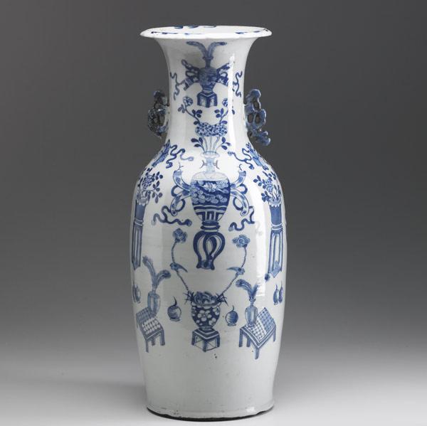 Appraisal: CHINESE EXPORT Tall urn with blue and white floral design