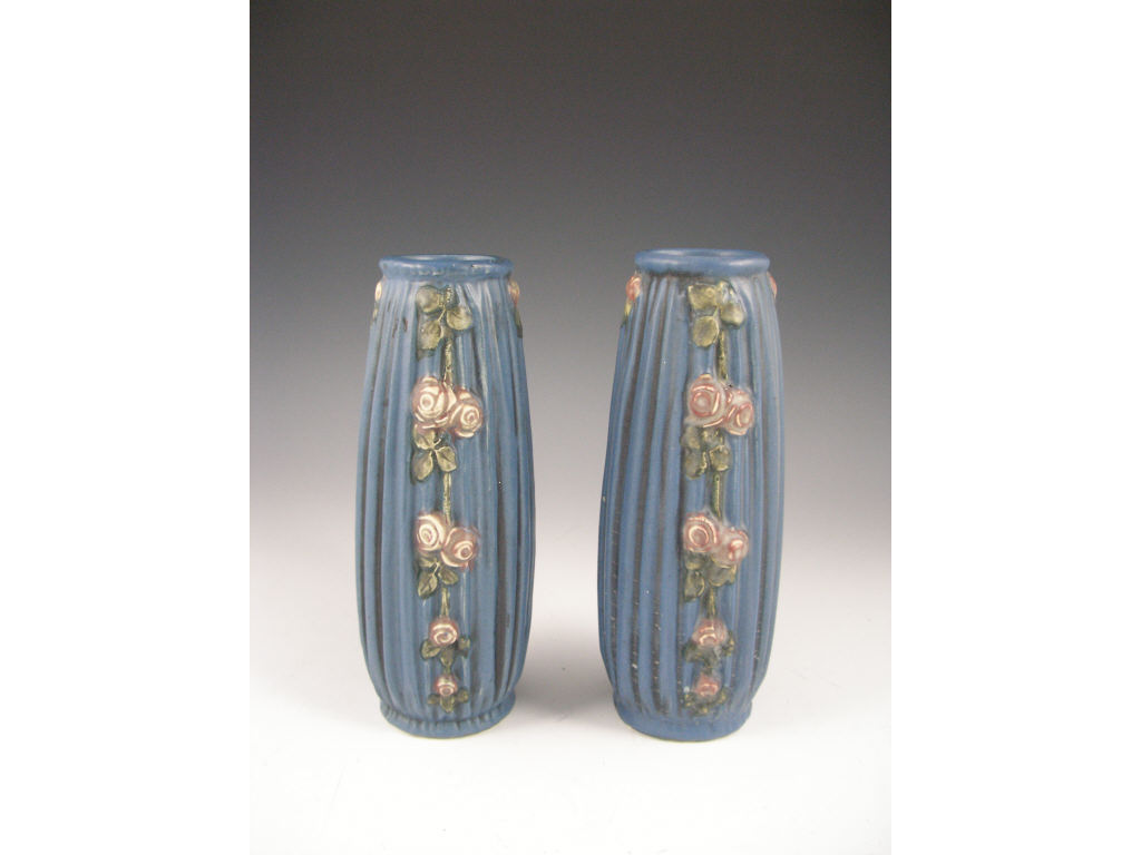 Appraisal: Pair of Weller Vases Blue Drapery c - bottom incised