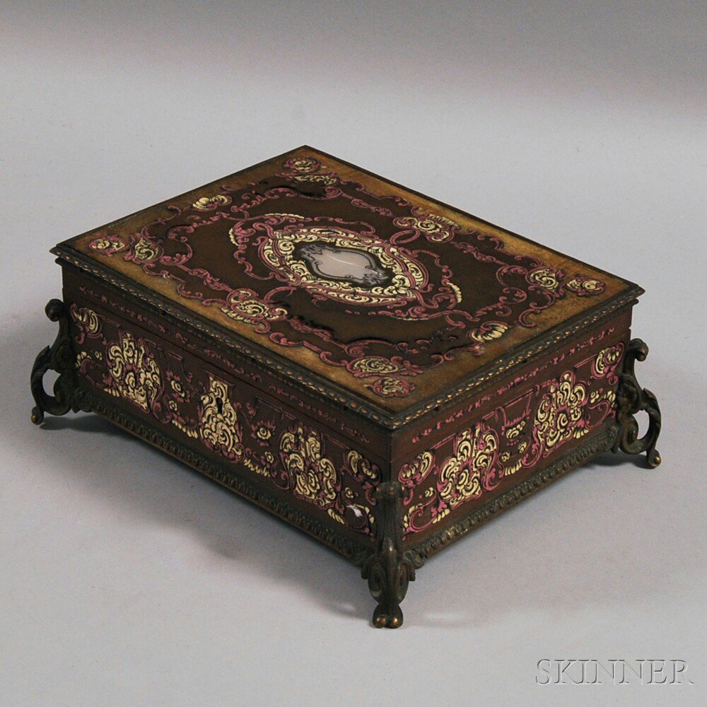 Appraisal: Gilt-metal-mounted and Inlaid Box the copper-clad box with rococo-style inlays